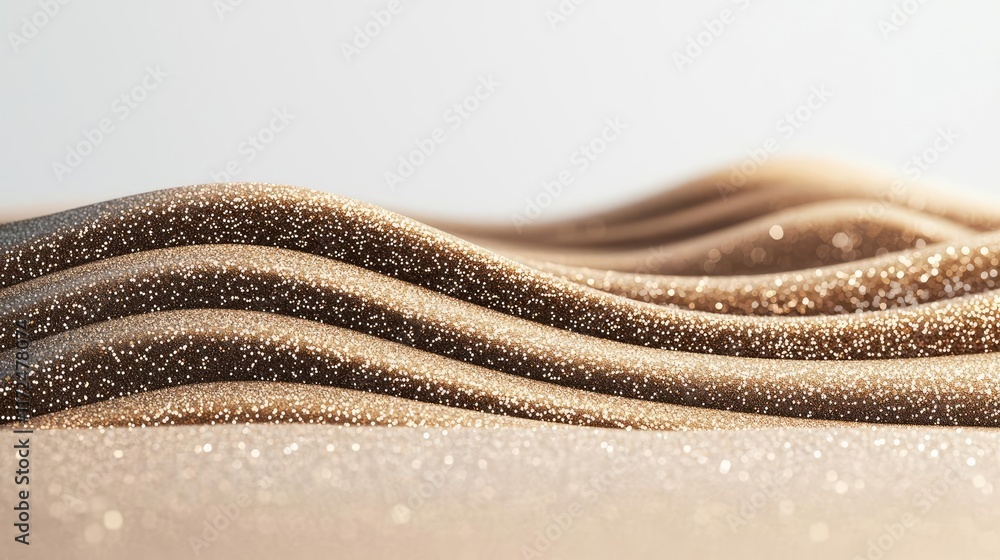 Poster glitter abstract background idea. golden waves of sand sparkles under soft light, creating a serene 