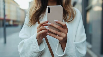 Woman hands with phone, 5G and 6G
