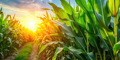 Lush Green Maize Field with Copy Space - Agricultural Stock Photo