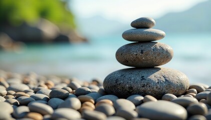 Large stones with small pebbles at the bottom, balance, landform