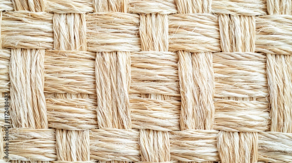 Poster a close-up view of a rattan placemat with a spiral weave pattern on a bright white background, showi