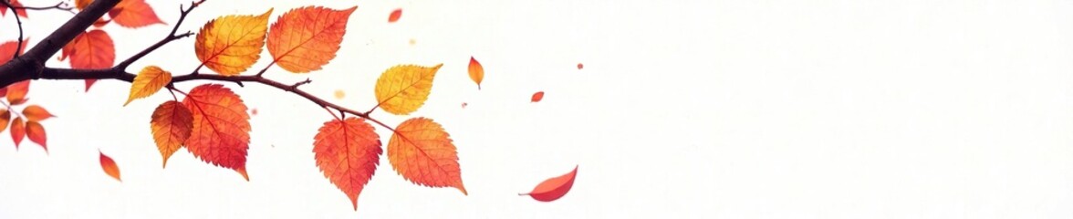 Colorful leaves on branch against white background, nature, foliage, spring