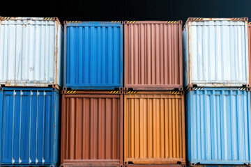 Fototapeta premium Close-up of shipping containers with visible rust and scratches
