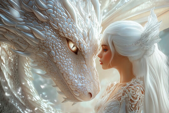 Beautiful Pearl Dragon with a Girl