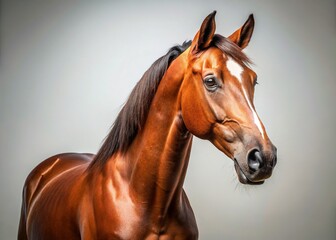 Obraz premium Majestic Brown Horse Studio Portrait, Clean Background - Stock Photo