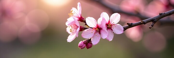Obraz premium Delicate pink crabapple blossoms on a bare tree branch, spring, trees, crabapples flowers