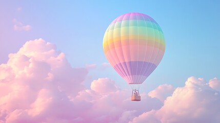 Fototapeta premium Pastel Hot Air Balloon Soaring Through Fluffy Clouds