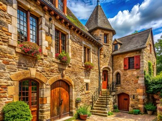 Fototapeta premium Majestic Medieval Stone & Brick Building Exterior - Architectural Stock Photo
