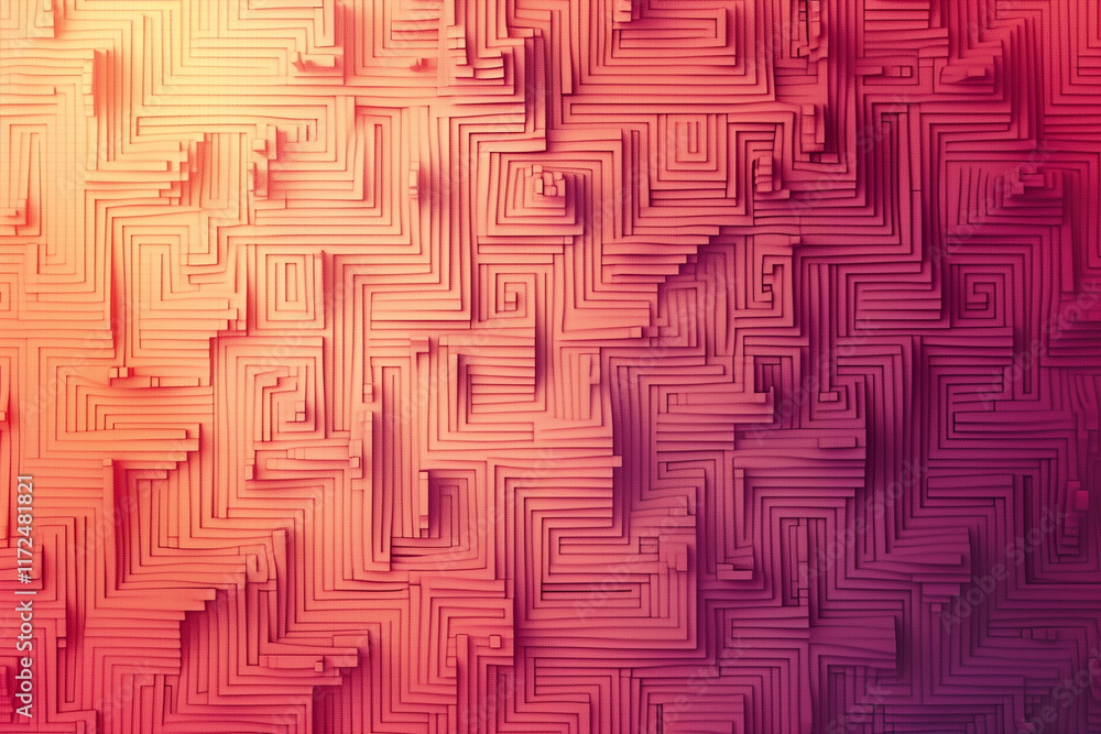 Poster seamless geometric labyrinth pattern in gradient red tones for backgrounds and abstract design conce
