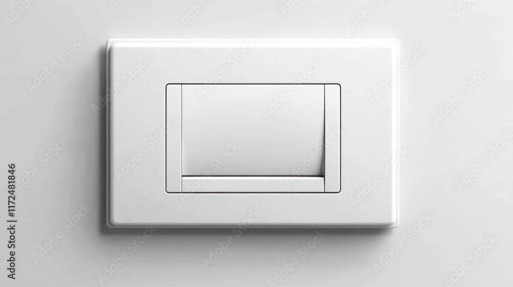 Poster a minimalist flat-panel light switch with no visible seams or buttons, set against a white backgroun