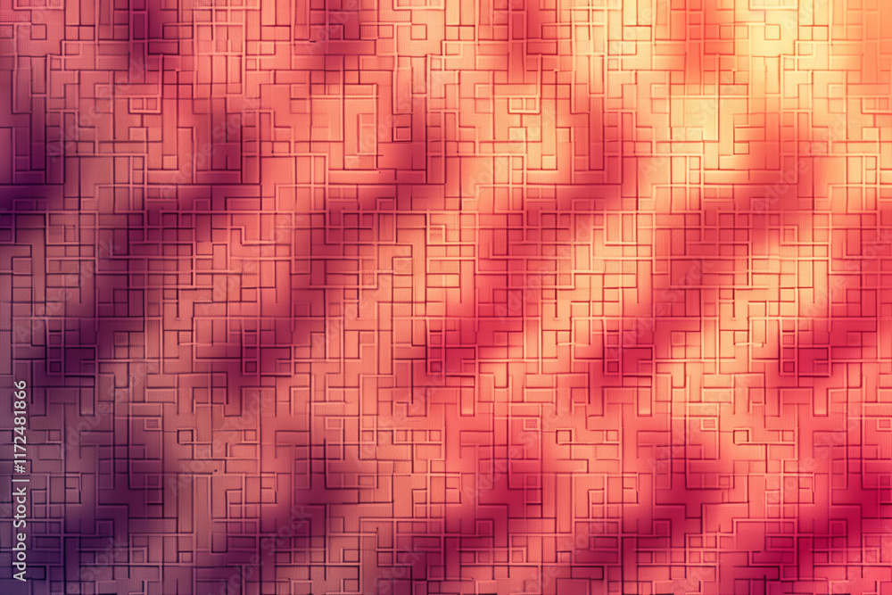 Poster evolving gradient: seamless geometric pattern transitioning from soft peach to rich magenta, ideal f