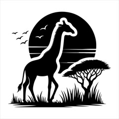 Giraffe silhouette vector. Giraffe flat icon silhouette vector art illustration on a white background