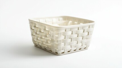 A modern plastic storage basket with a woven pattern, isolated on a white background.