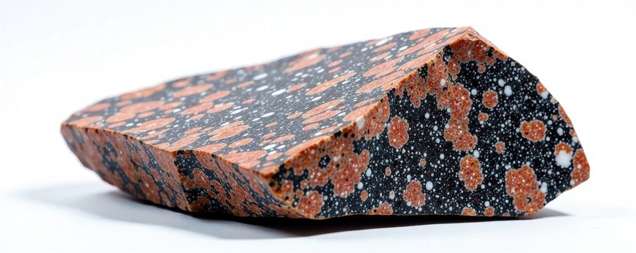 Granite stone with chromite inclusions on white background, earthy, stone, formations