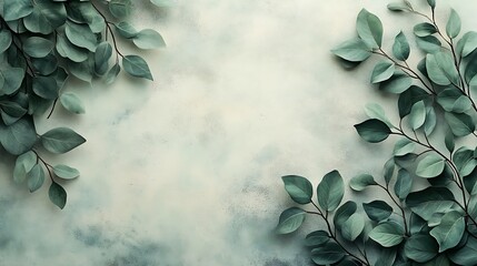 A contemporary eco-minimalist border with thin, overlapping leaves, crisp details and smooth textures, central space left blank for text, fresh and sophisticated design, hd quality. --ar 16:9