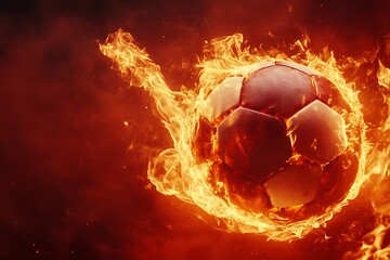 Fototapeta premium Fiery soccer ball with embers, symbolizing the heat of the