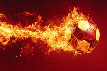 Fiery soccer ball with embers, symbolizing the heat of the