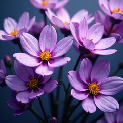 Fototapeta premium Delicate purple flowers submerged in water droplets, artful composition, purple