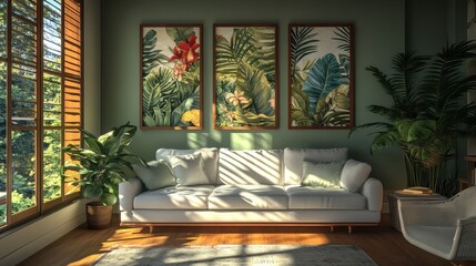 Sunlit Living Room with Tropical Decor