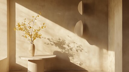 Sunlit room, vase, flowers, shadow, minimalist decor, product display