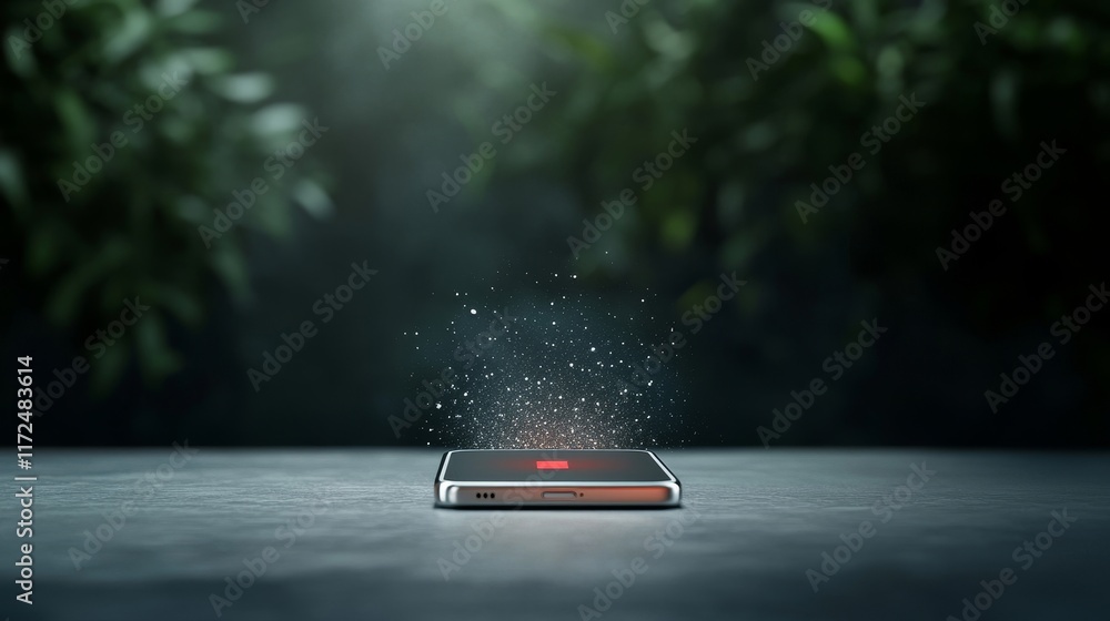 Aufkleber conceptual image of a smartphone displaying digital particles in a serene environment, symbolizing t