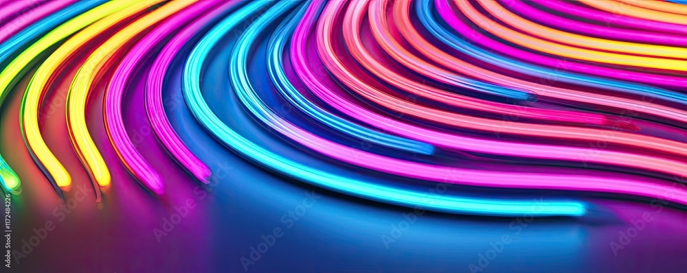 Poster neon abstract background concept. vibrant neon lines create a dynamic, colorful pattern on a reflect