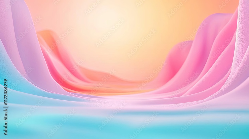 Poster pastel abstract background concept. a colorful abstract landscape with soft flowing shapes and a ser
