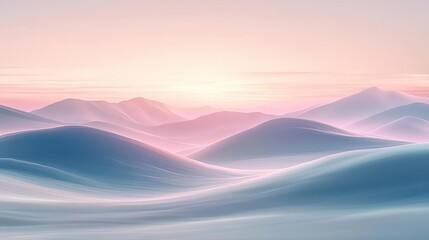 Pastel abstract background concept. A serene landscape with soft rolling hills under a pastel sunrise sky.