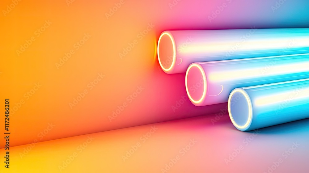 Poster neon abstract background concept. abstract vibrant neon tubes on a colorful gradient background.