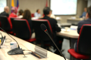 microphone in conference room, assembly auditorium,