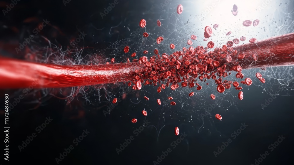 Aufkleber abstract visualization of blood cells flowing through a vessel with dynamic motion and directional e