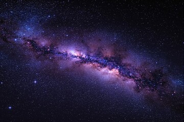 Fototapeta premium Milky Way galaxy with vibrant purple and pink tones, surrounded by countless stars in a cosmic night sky. Concept of space and astronomy. Ai generative