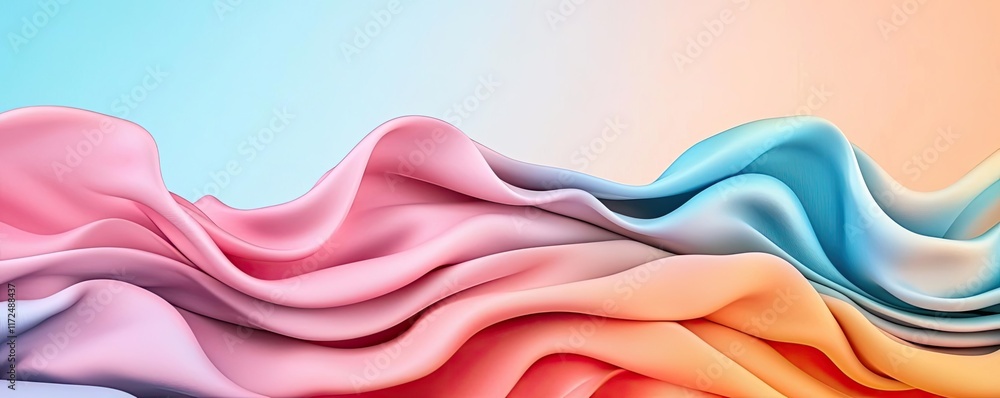 Poster pastel abstract background concept. colorful abstract waves of fabric creating a soft flowing illusi