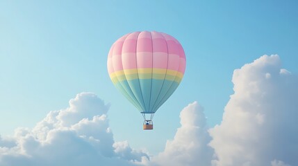Fototapeta premium Pastel Hot Air Balloon Soaring Above Fluffy Clouds