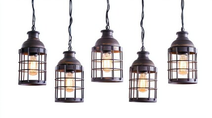 Obraz premium Collection of Cage Pendant Light front view full length on white background.