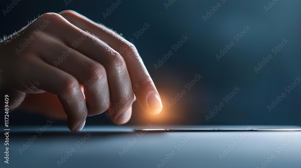 Poster a close up shot of a hand hovering over a mouse button, about to click on a phishing link disguised 