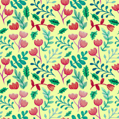 Seamless watercolor flower botanical pattern. Perfect for textile design, wallpapers, and decorative projects needing a touch of artistic flair.