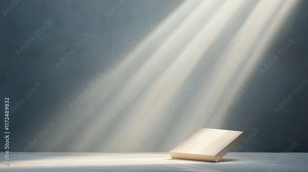 Aufkleber soft light illuminates a minimalist book on a table in a serene setting, creating an atmosphere of p
