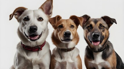 group of dogs on white background 