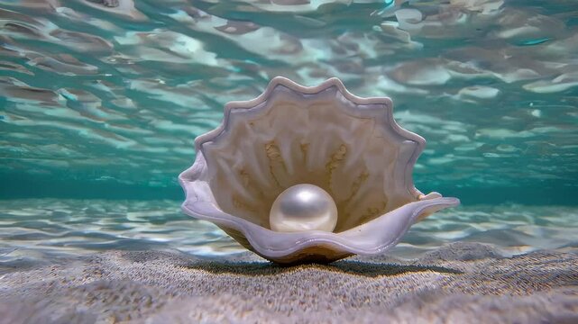 Pearl Resting in an Open Shell on the Ocean Floor