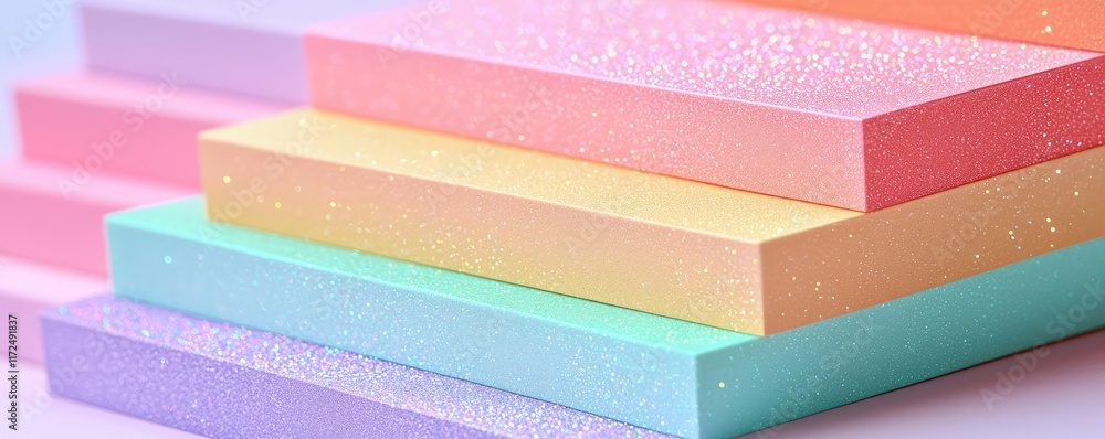 Poster glitter abstract background idea. colorful stacked papers in pastel shades with a sparkling texture 