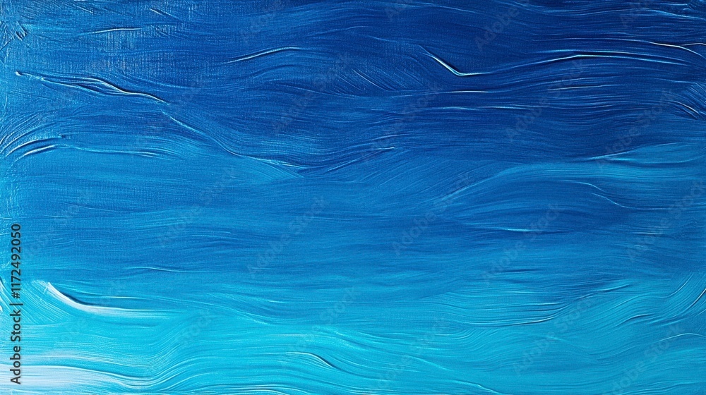 Poster abstract blue painting representing a serene sky with gentle waves of color and texture creating a c