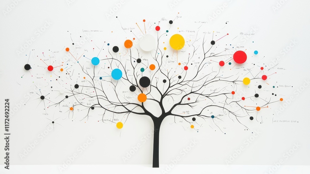 Poster a large whiteboard filled with a colorful and detailed mind map, radiating out from a central concep