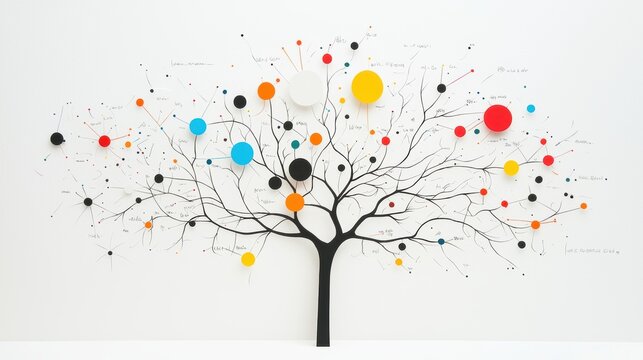 A large whiteboard filled with a colorful and detailed mind map, radiating out from a central concept written in bold letters, with branches representing different ideas, connected by lines and