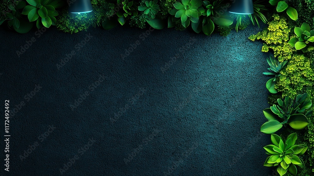 Aufkleber lush green plants illuminated by subtle lights create a serene and inviting backdrop for nature-insp