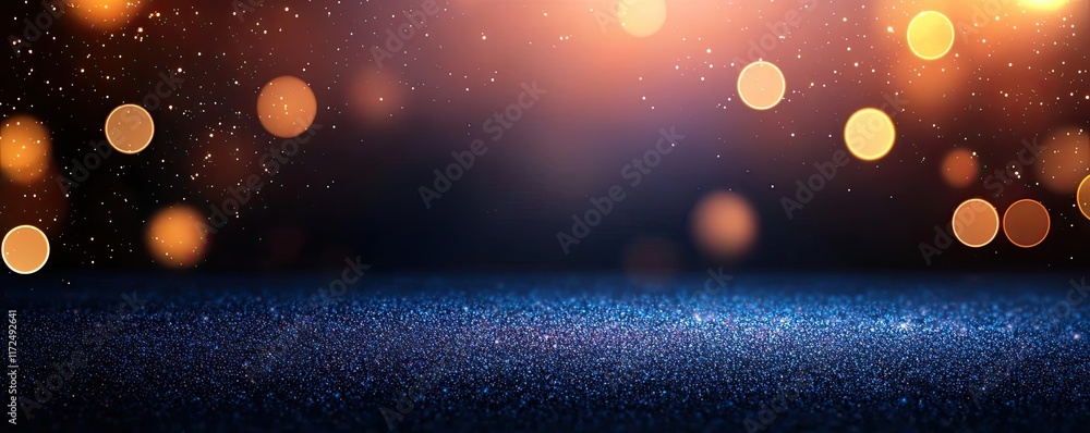 Poster glitter abstract background idea. beautiful bokeh background with shimmering lights and a dark blue 