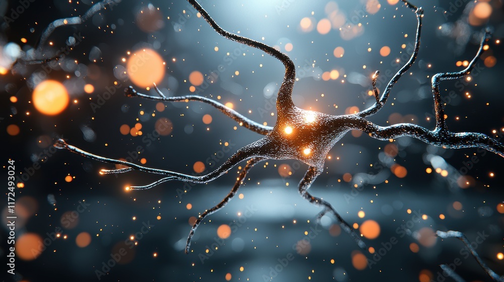 Poster an abstract representation of a neural network, with interconnected nodes and synapses, symbolizing 