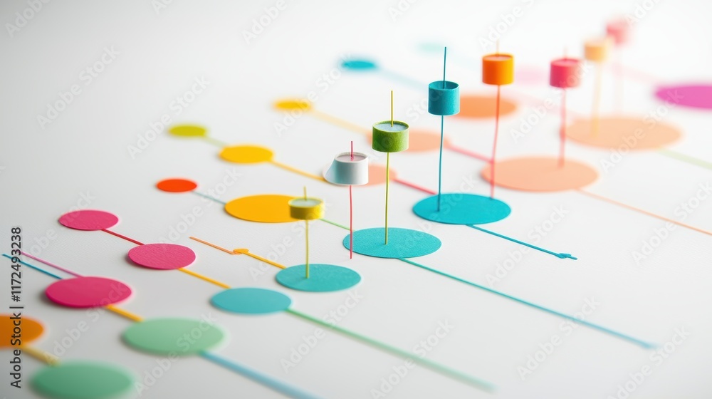 Poster a colorful gantt chart printed on a large sheet of paper, used for tracking the progress of a constr