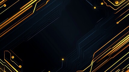 Fototapeta na wymiar Abstract Dark Background With Golden Circuit Lines