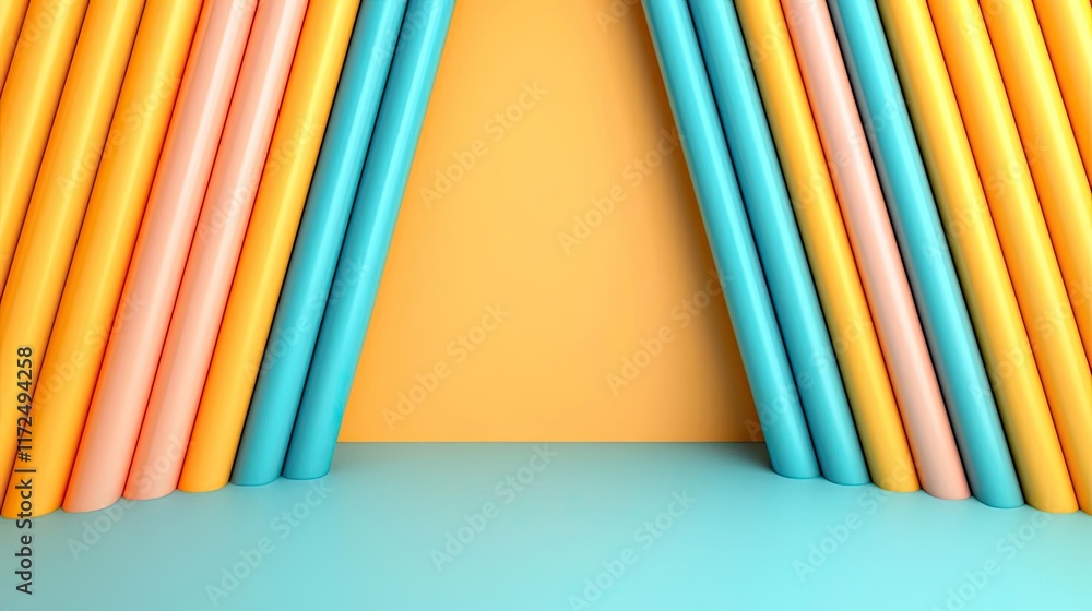 Aufkleber neon abstract background concept. colorful abstract background with vibrant paper rolls arranged in 